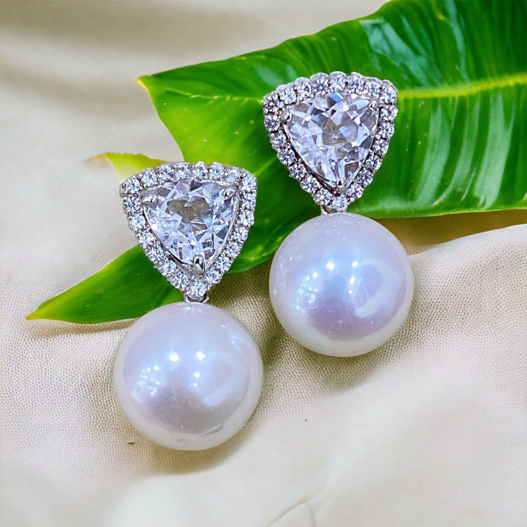 Trillion cut white topaz earrings Women s Fashion Jewelry