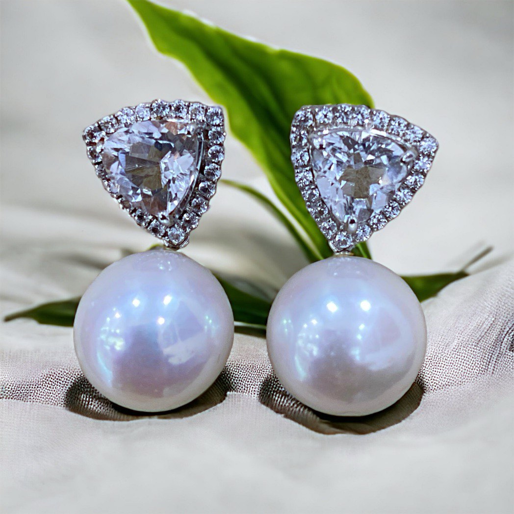 Trillion cut white topaz earrings Women s Fashion Jewelry