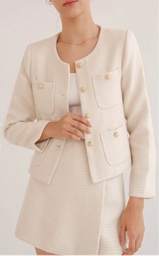 ounce monica hidden tweed jacket cream-
