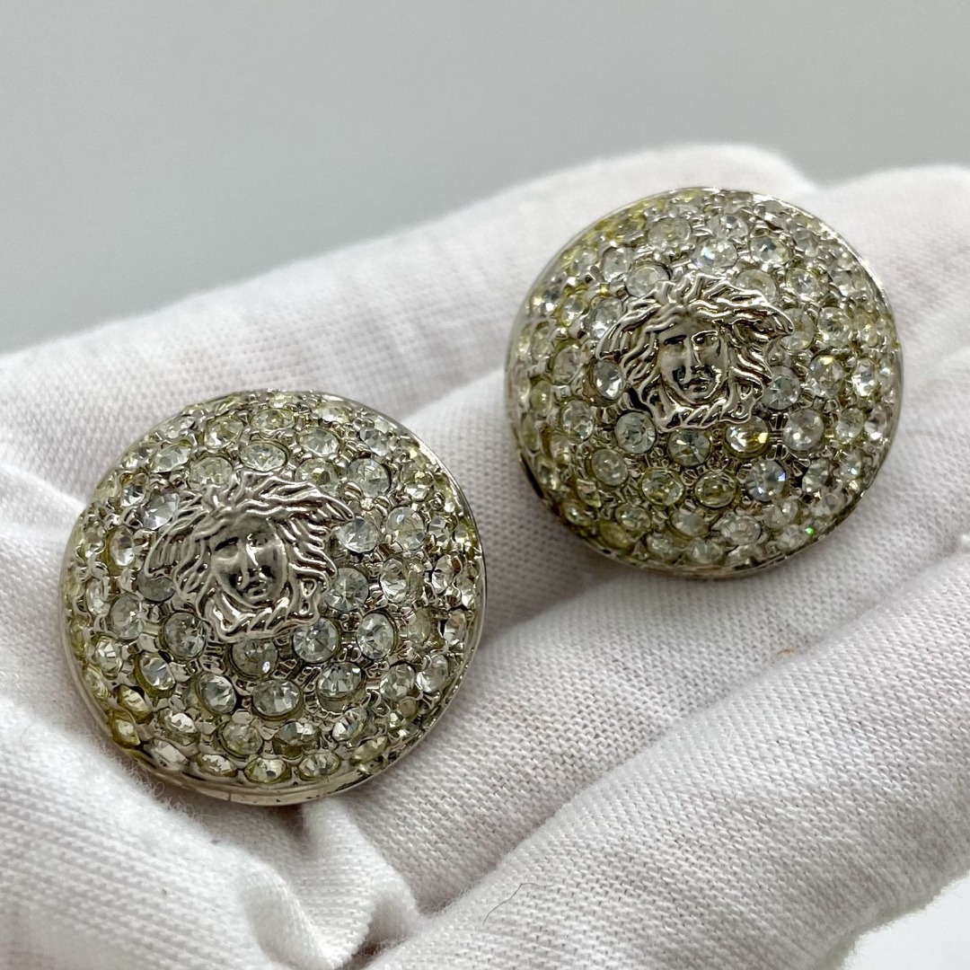 VERSACE SILVER MEDUSA DANGLE RHINESTONES CLIP ON EARRING 237031467