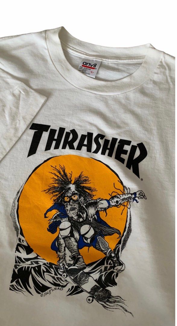 vintage 90s THRASHER pushead skateboard shirt USA, Men's Fashion ...