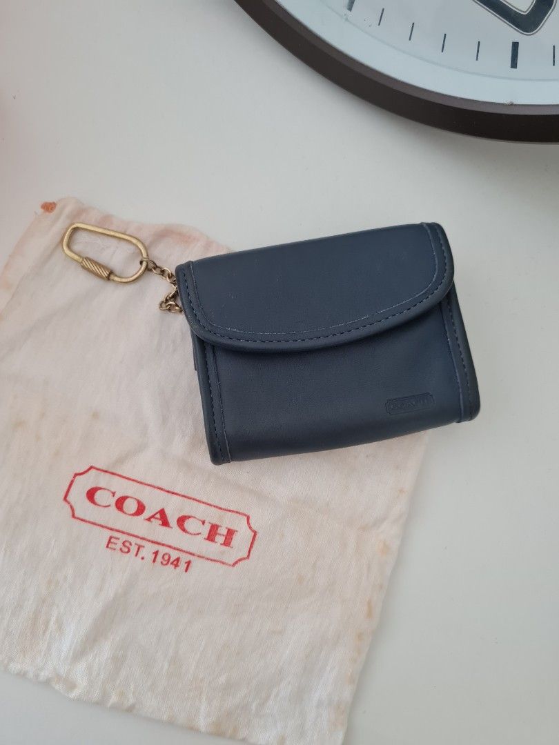 Vintage Coach 90s Multifunction Purse Purple Leather Keychain Wallet b