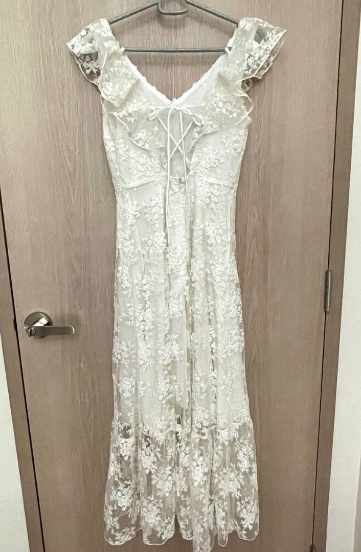 White floral top lace maxi dress