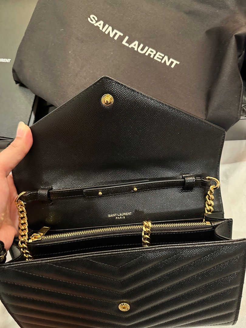Cassandre Saint Laurent Matelassé Chain Wallet in Grain De Poudre Embossed  Leather, Luxury, Bags & Wallets on Carousell
