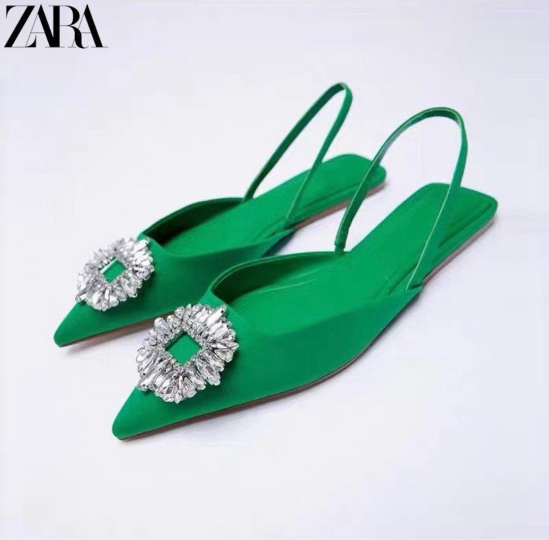 ZARA Green Flats, Women's Fashion, Footwear, Flats & Sandals on Carousell