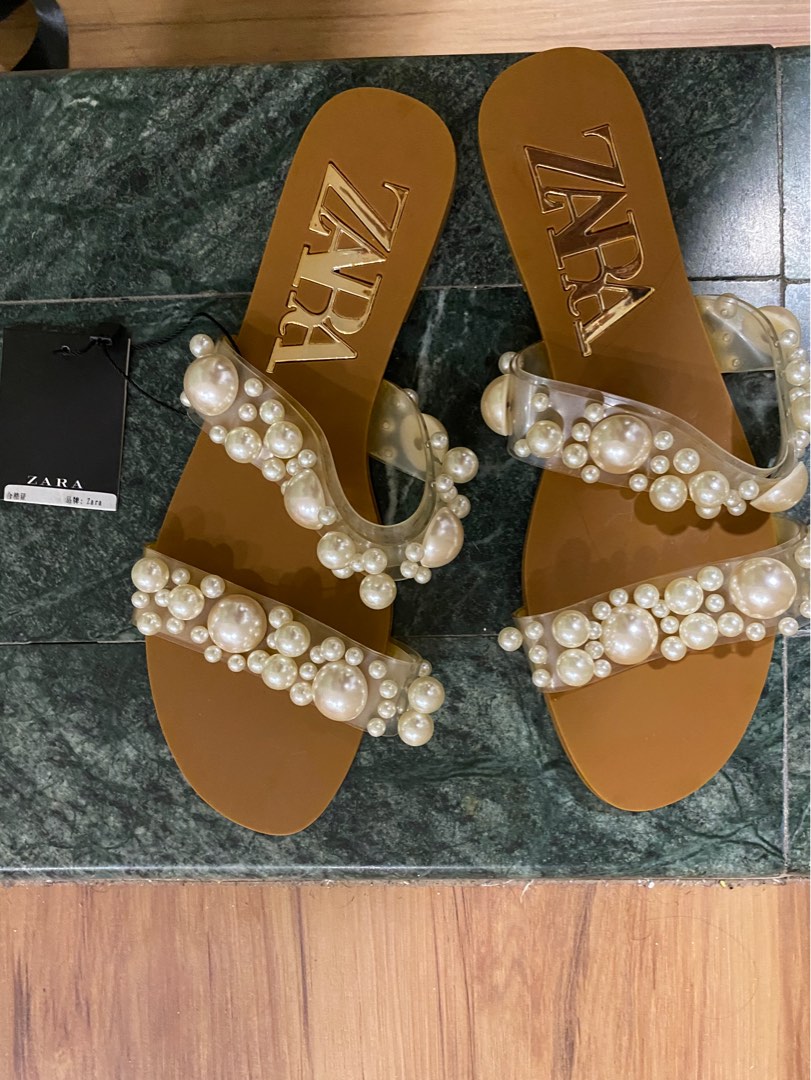 Zara pearl sandals Women s Fashion Footwear Sandals on Carousell
