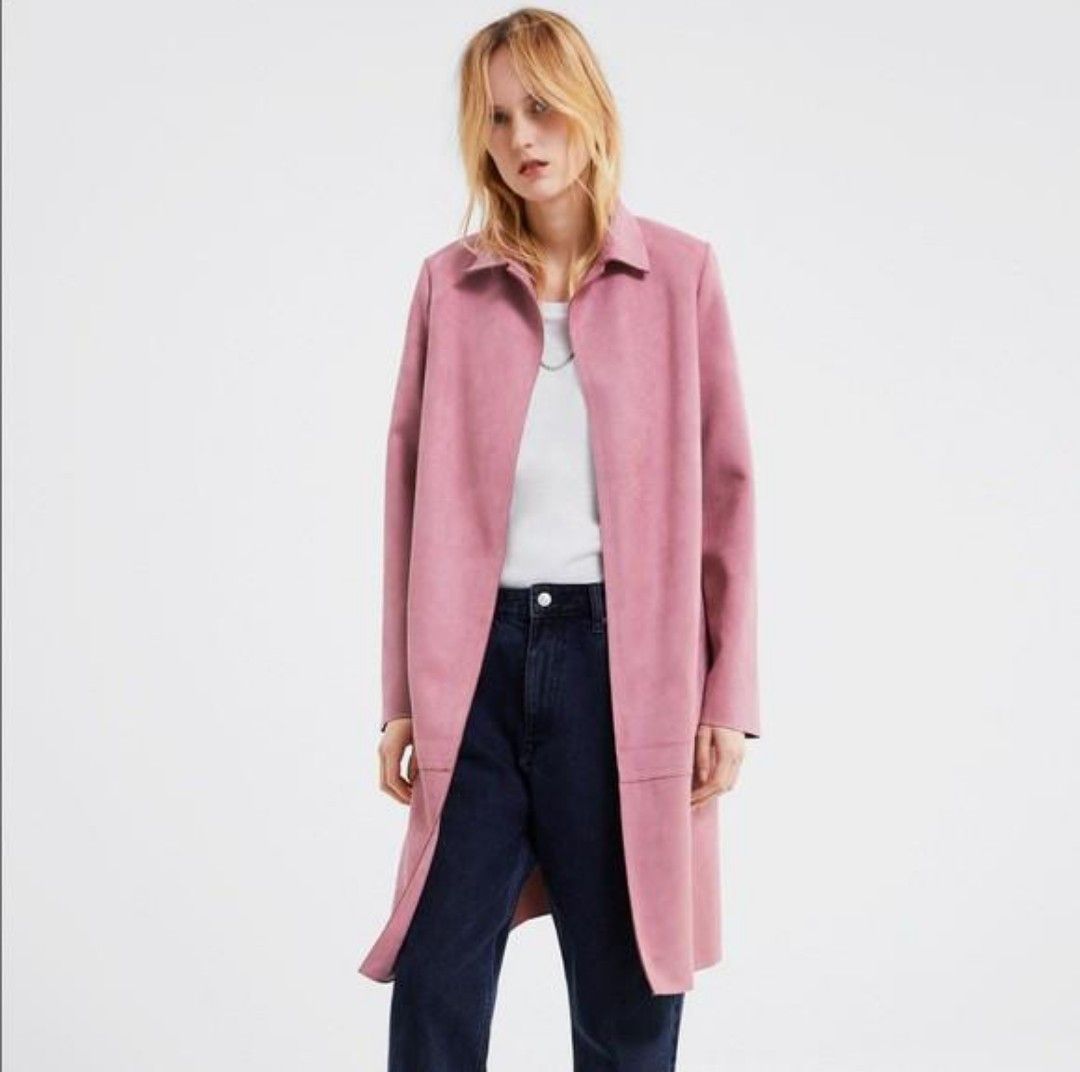 Zara pink suede coat hotsell