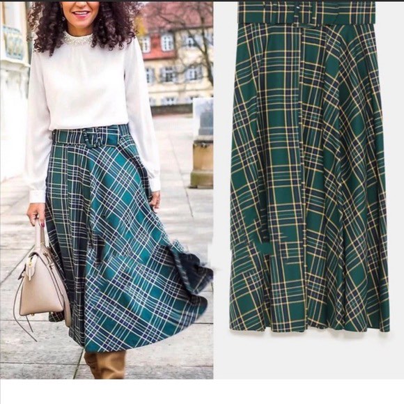 Green plaid 2025 skirt zara