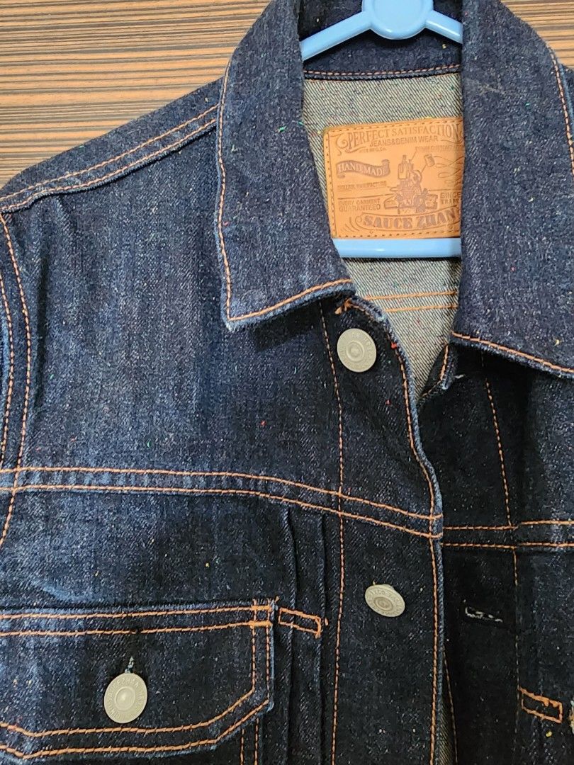 Price Cut 14.5oz Raw Denim Jacket from Sauce Zhan with rainbow nep