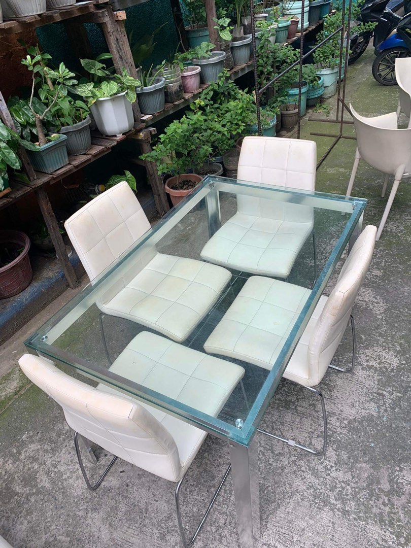 4 seaters Dining Table - Tempered Glass / Metal Chrome, Furniture ...