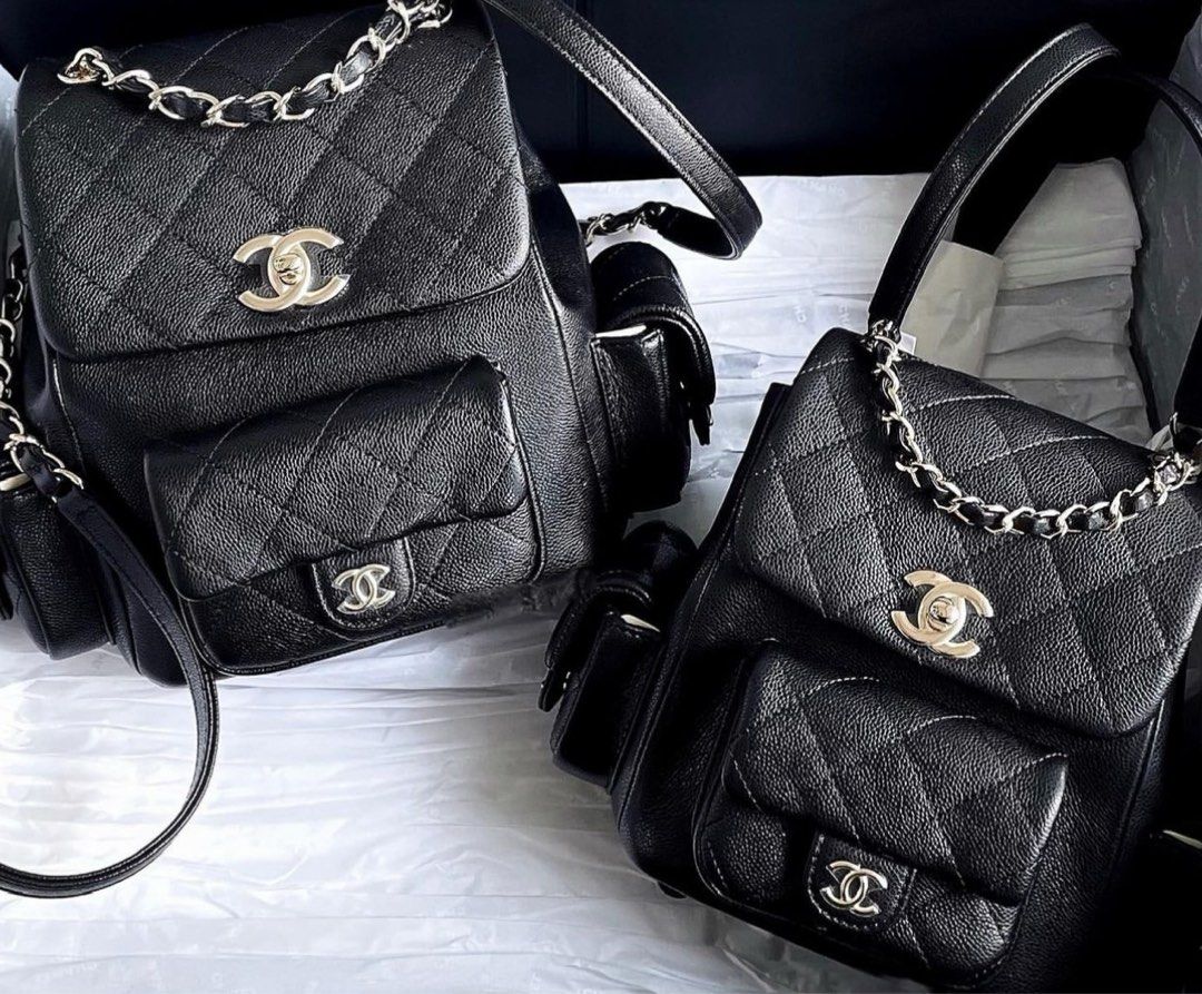 AUTHENTIC CHANEL 23K DUMA BACKPACK BLACK CAVIAR IN GOLD HARDWARE SMALL MEDIUM
