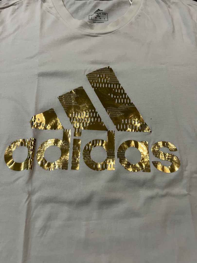 Adidas Tshirt Gold Print Unisex Men s Fashion Tops Sets Tshirts Polo Shirts on Carousell
