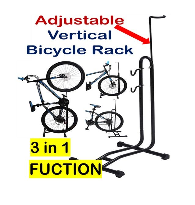 Free Standing Gravity Bike Stand Storage Rack - Holds 4 Bikes, 240lb Capacity, Adjustable Arms For Garage 4 Bicycle Vertical Rack