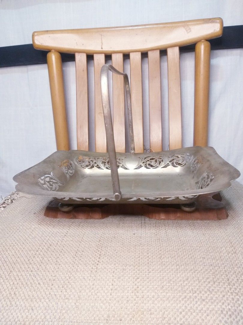 antique silver plated E.P.N.S. (Category: Dinnerware & Cutlery) located in Cavite. Submitted by wishie_collects (Listing ID 1260259407, Image 2). Description: Silver Plated Basket, Tray With Swing Handle, Metal Serving Dish, Bonbon, Serving Tray, Afternoon Tea, Vintage Tea Party, Cup Cake Stand Vintage E.P.N.S. by F. Brothers check my other listing antique Epns sugar glass canister . pwede nyo ibundle.