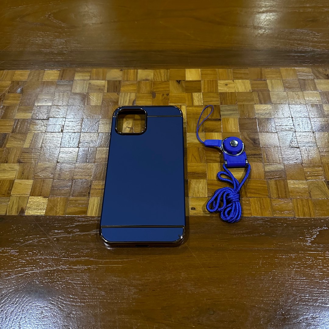Apple iPhone 12 Pro Max Navy Blue Golden Case with Neck Hanger not
