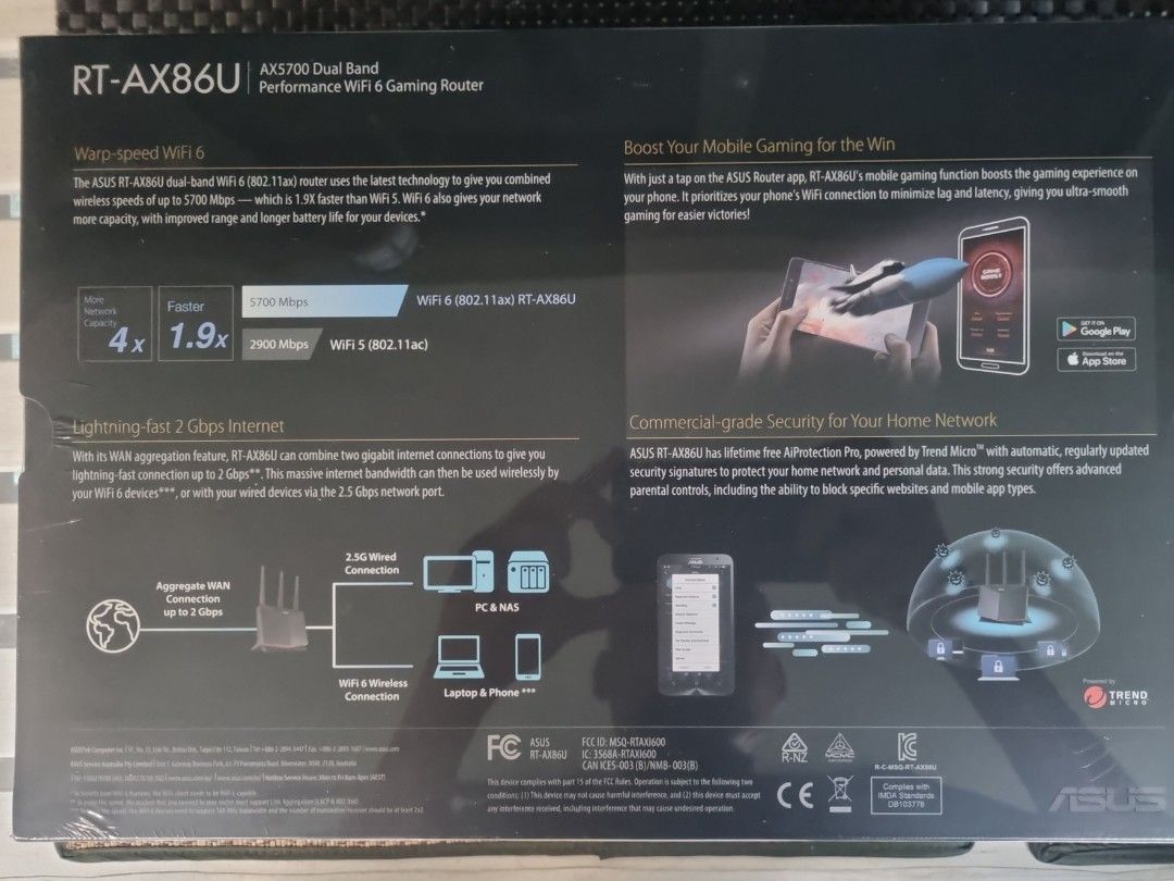 ROUTER ASUS RT AX86U Dual Band AX5700 Performance WIFI6 Gaming Router ...