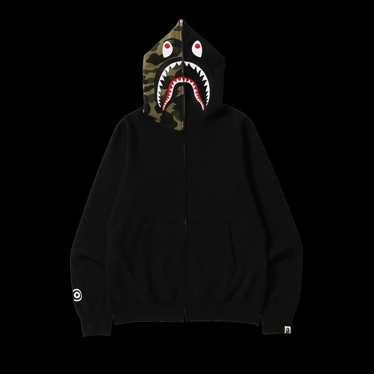 BAPE Shark Full Zip Hoodie Camo Hood Black