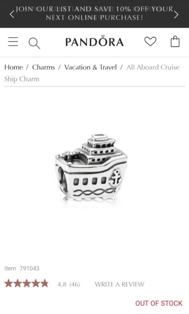 BNIB Pandora All Aboard Cruise Ship Charm Women s Fashion