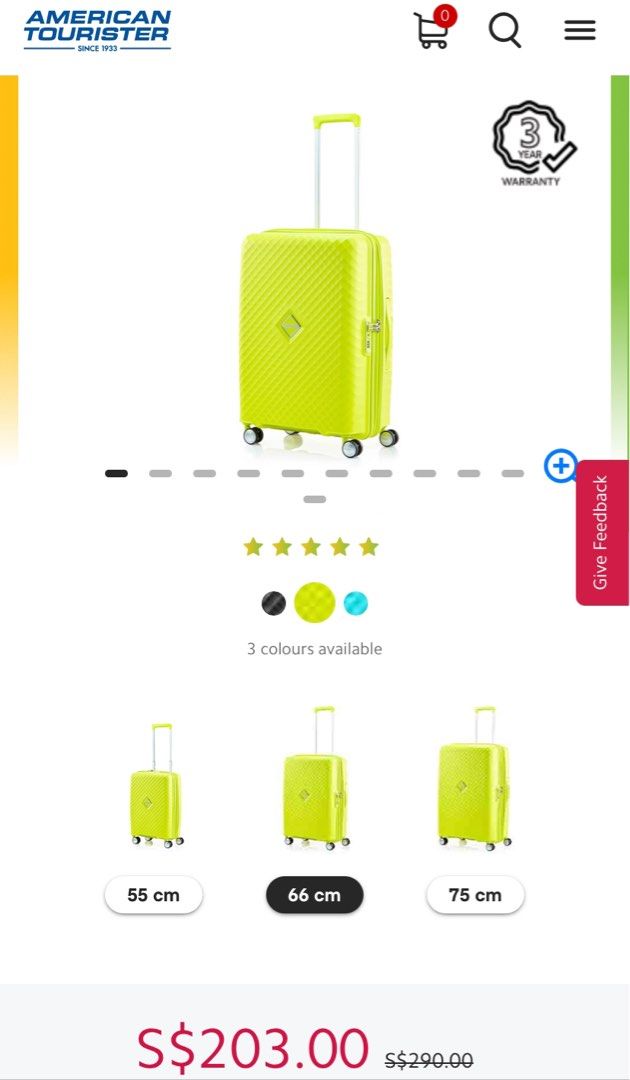 RTP203 BNWT American Tourister SQUASEM Neon Yellow Luggage, Hobbies