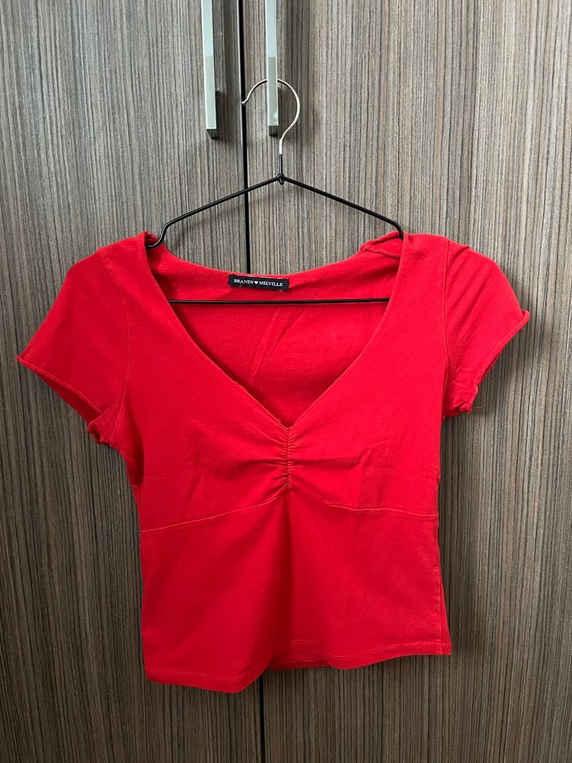 Brandy Melville, Tops, Brandy Melville Red Vneck Cute Top