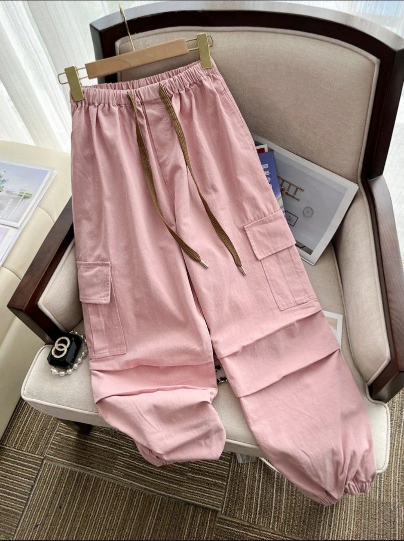 Cargo Tracksuits Pink Pants Y2K Streetwear Long Cargo Pants Women