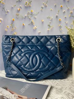 Chanel Small Deauville Tote In Navy Fabric, Glittery Gold Threading an –  Brands Lover