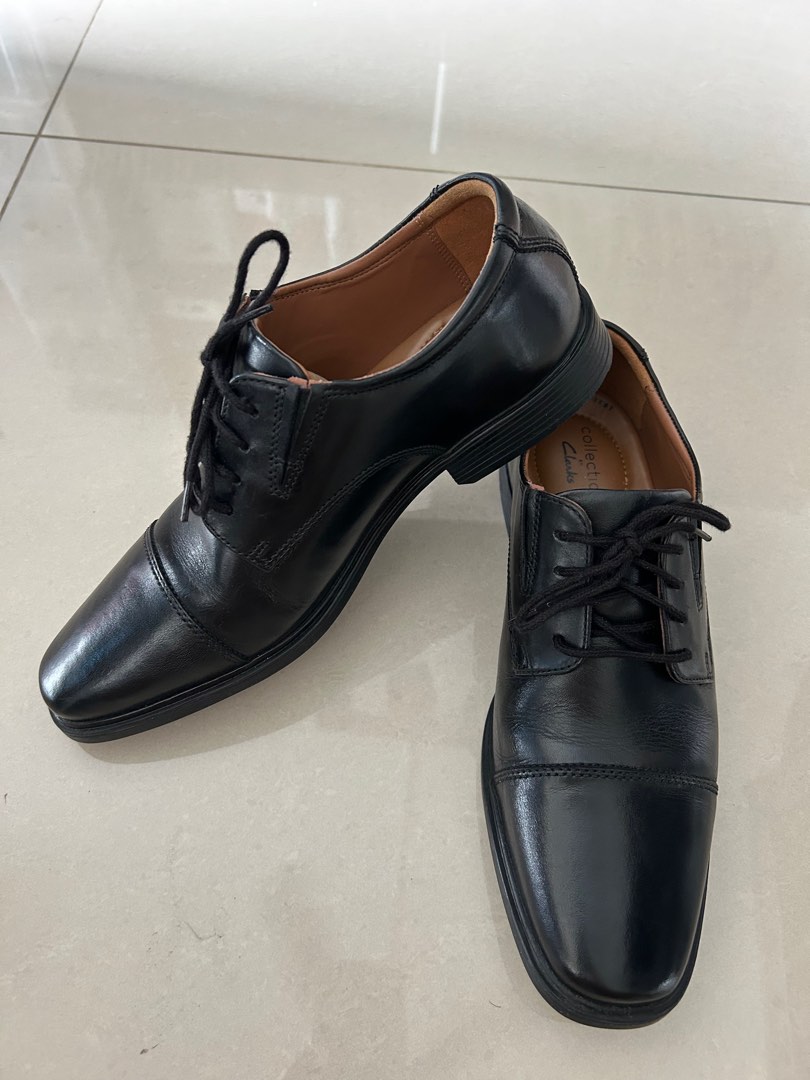 Clarks Tilden Cap Wide Fit Black Leather Shoes Men s Fashion