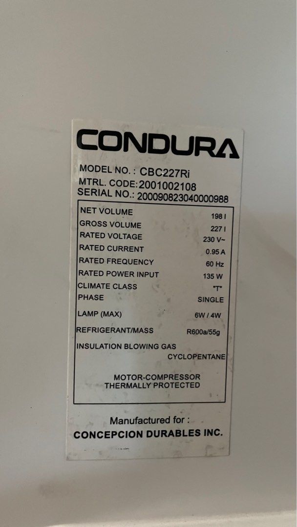 Condura Inverter Chiller with warranty pa, TV & Home Appliances