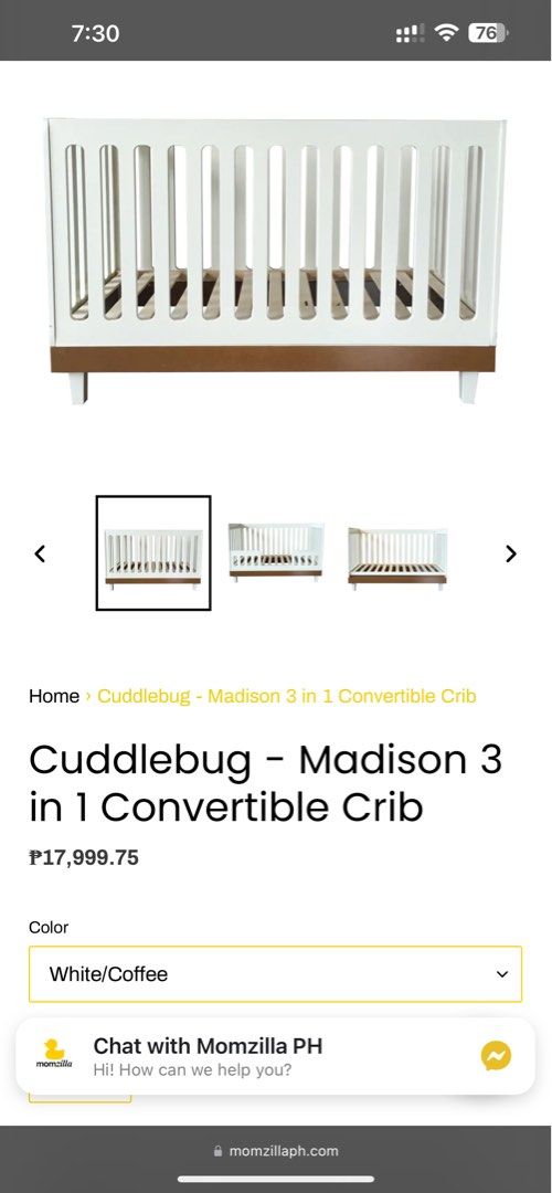 Cuddlebug Madison 3 in 1 Convertible Crib for Baby Babies Kids