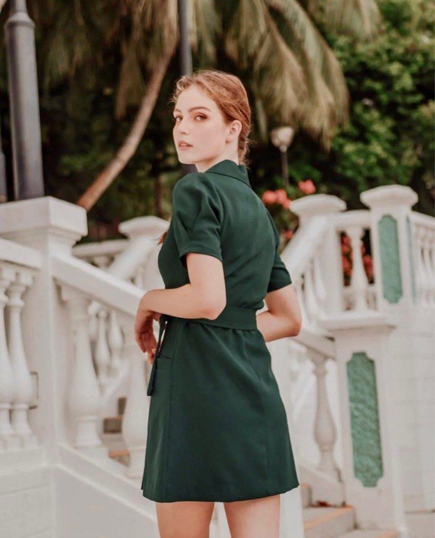 Green belted 2025 blazer dress