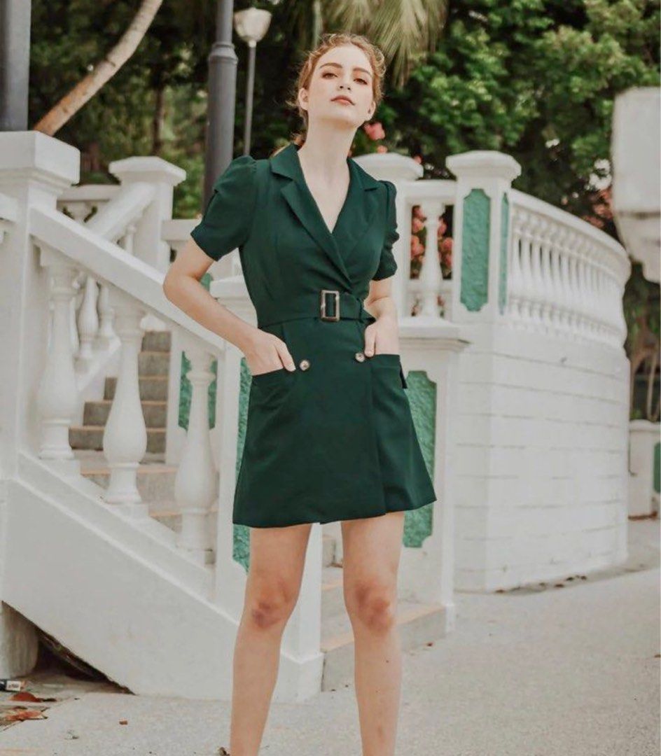 Green belted sales blazer dress
