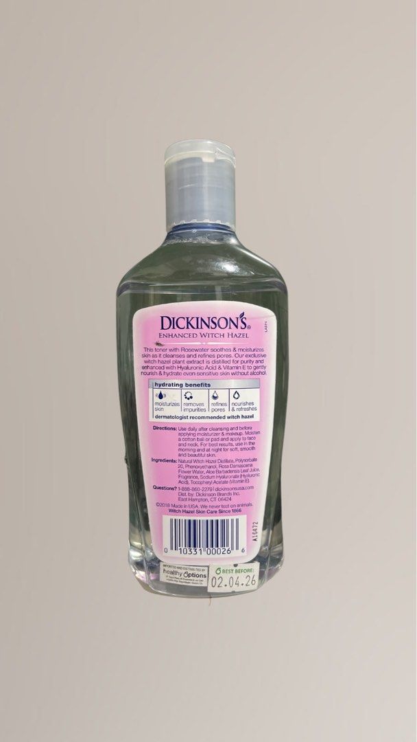 Dickinson’s Enhanced Witch Hazel (Category: Face Care) located in Caloocan City. Submitted by audriesf (Listing ID 1260247676, Image 2). Description: Selling my extra Dickinson’s Enhanced Witch Hazel (hydrating) Purchased from Healthy Options. Expiry 2026.