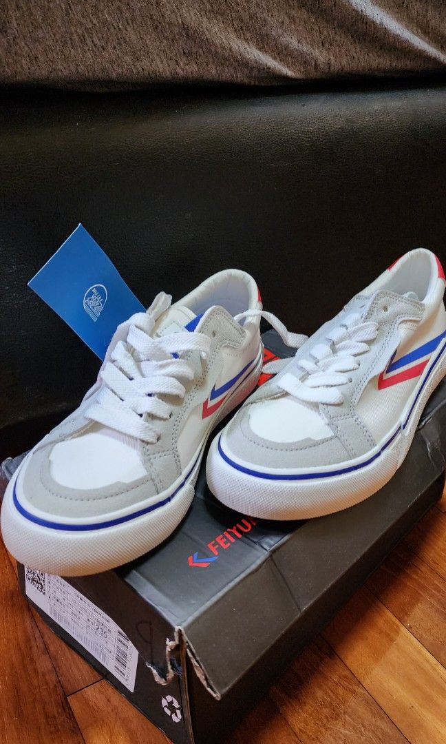 Red white and blue canvas top shoes
