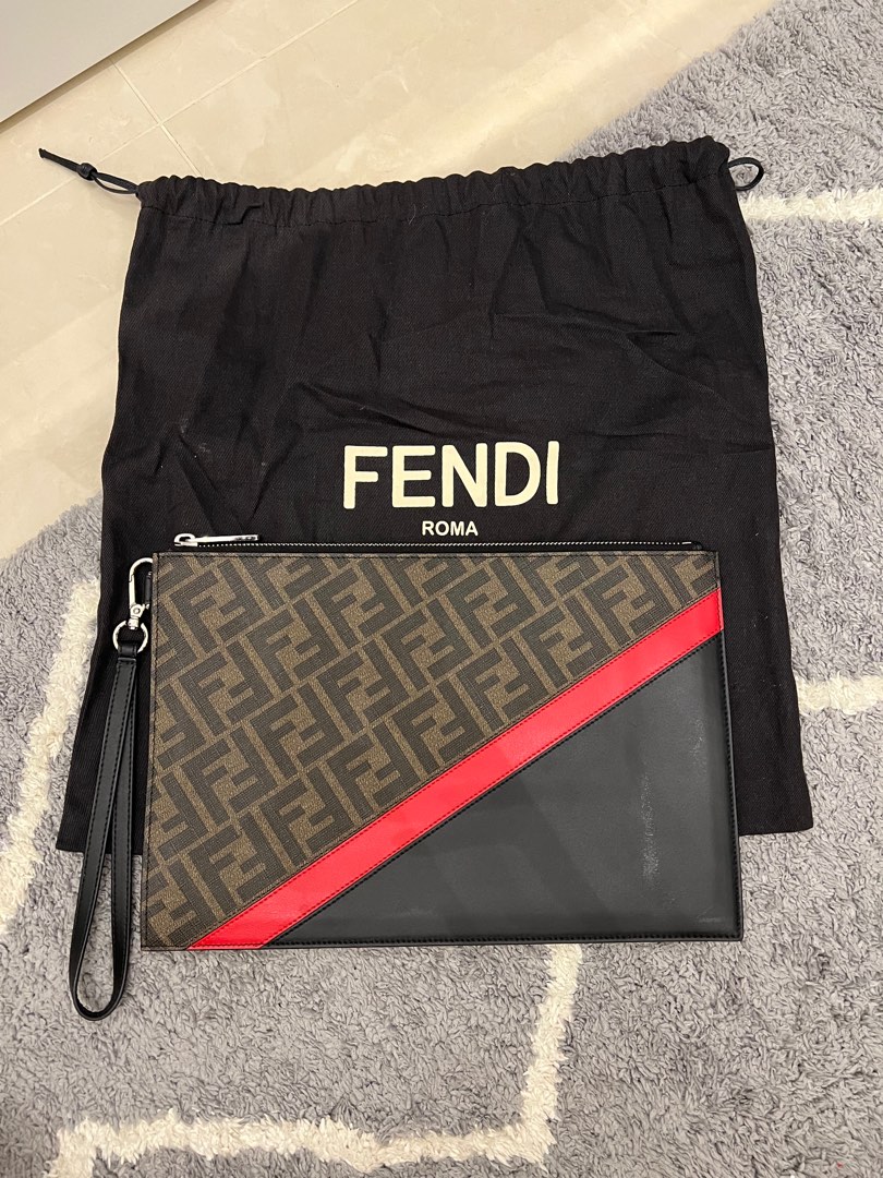 Fendi Diagonal Flat Pouch - Grey fabric bag