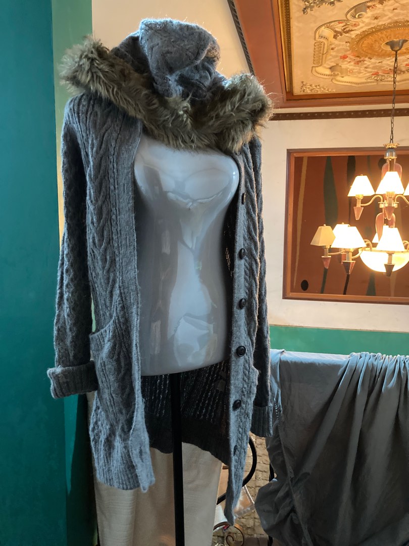 Fur knit long jacket Women s Fashion Coats Jackets and Outerwear on