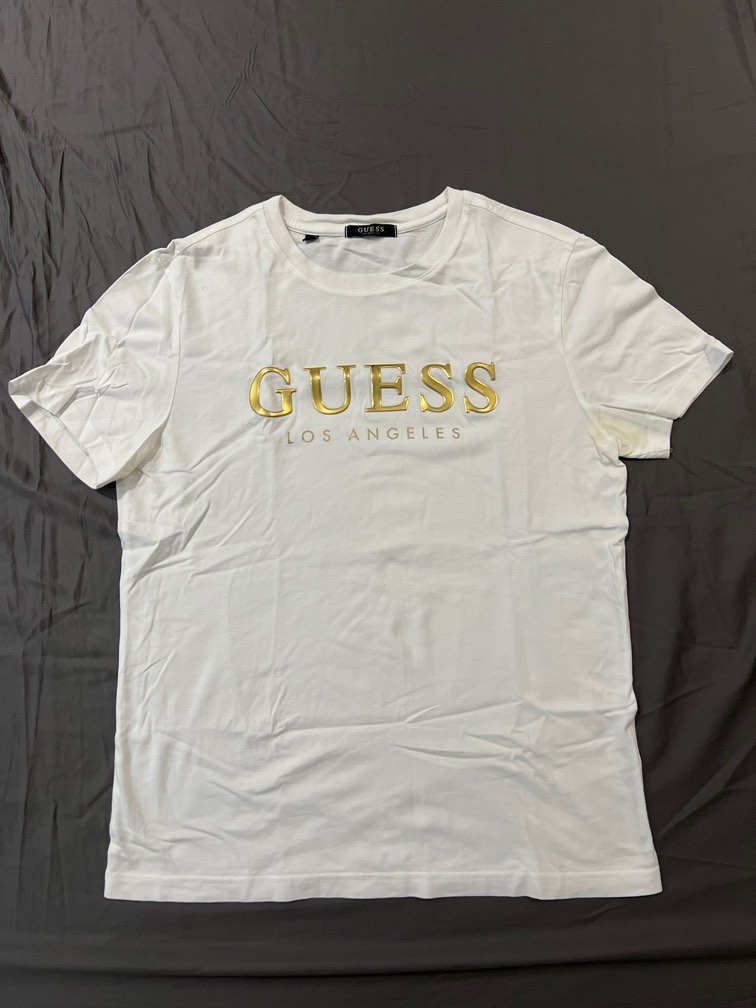 Guess Tshirt Gold Emboss Logo Unisex Women s Fashion Tops Shirts on Carousell