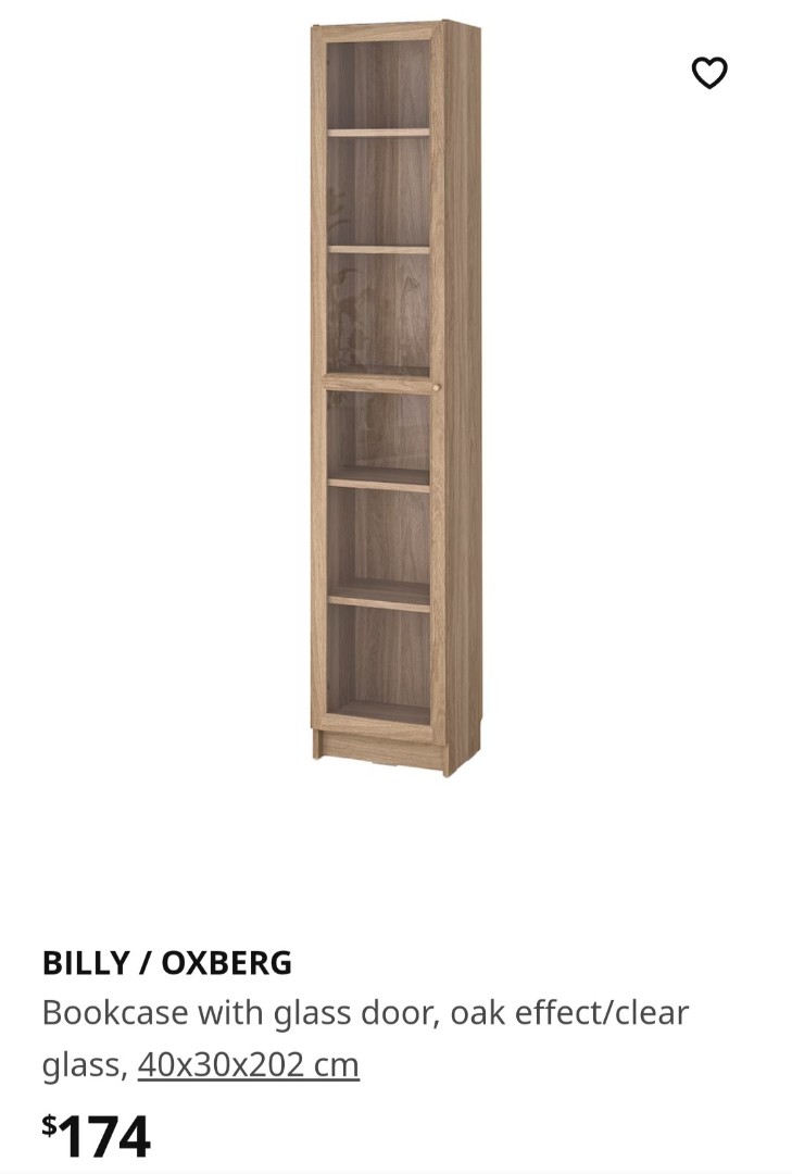 IKEA Billy Bookcase (40cm width) with Oxberg glass door ×2 sets