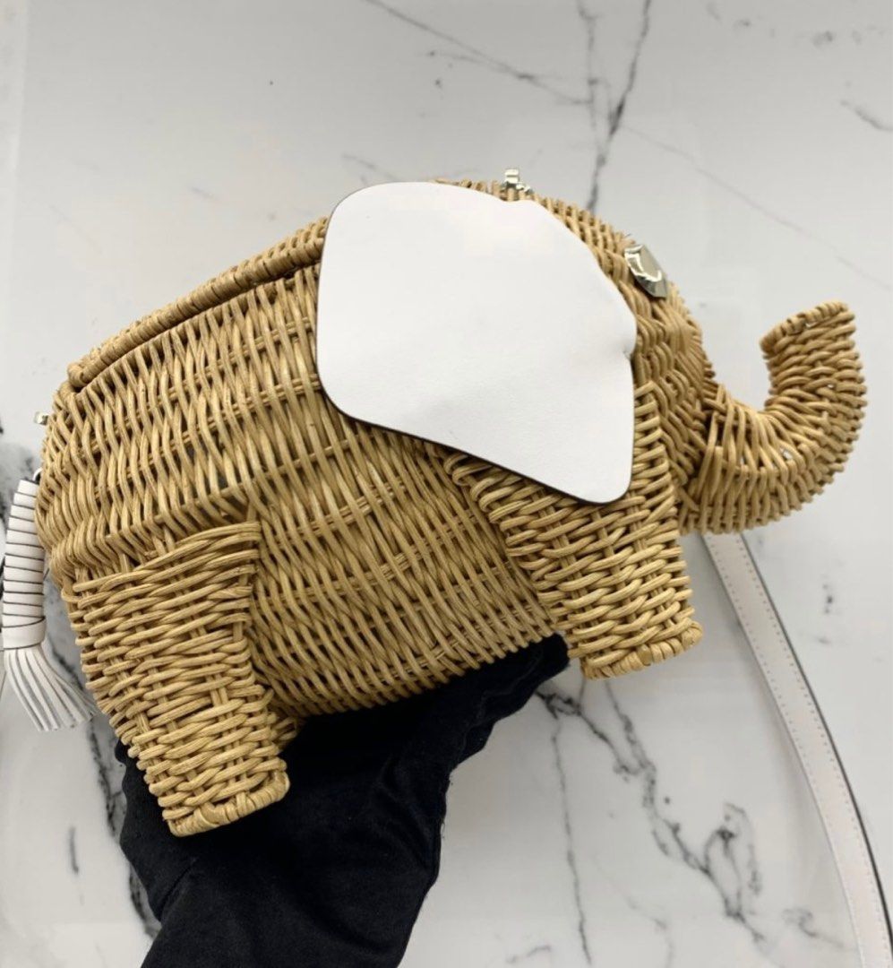 Kate Spade White Leather Elephant Rattan Wicker Crossbody Bag