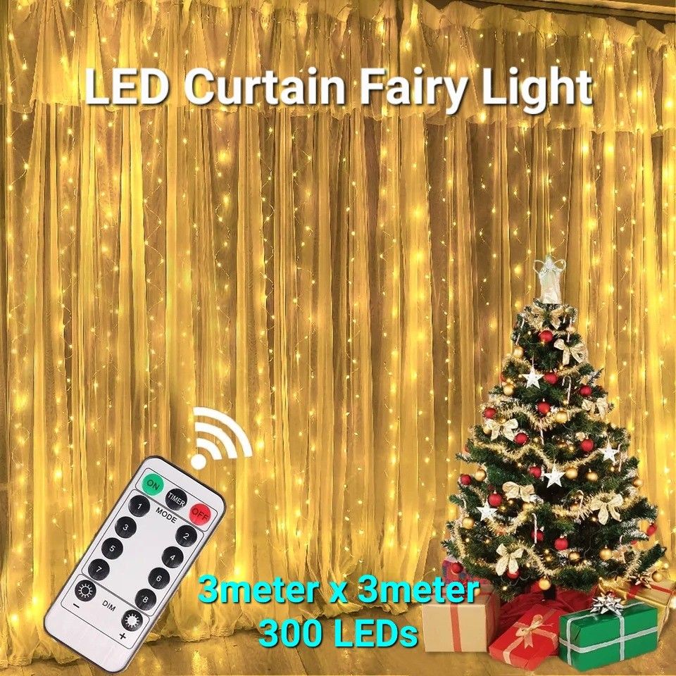 Christmas Curtain Fairy Lights 300 Led Solar Wedding Indoor & Outdoor Xmas  Party