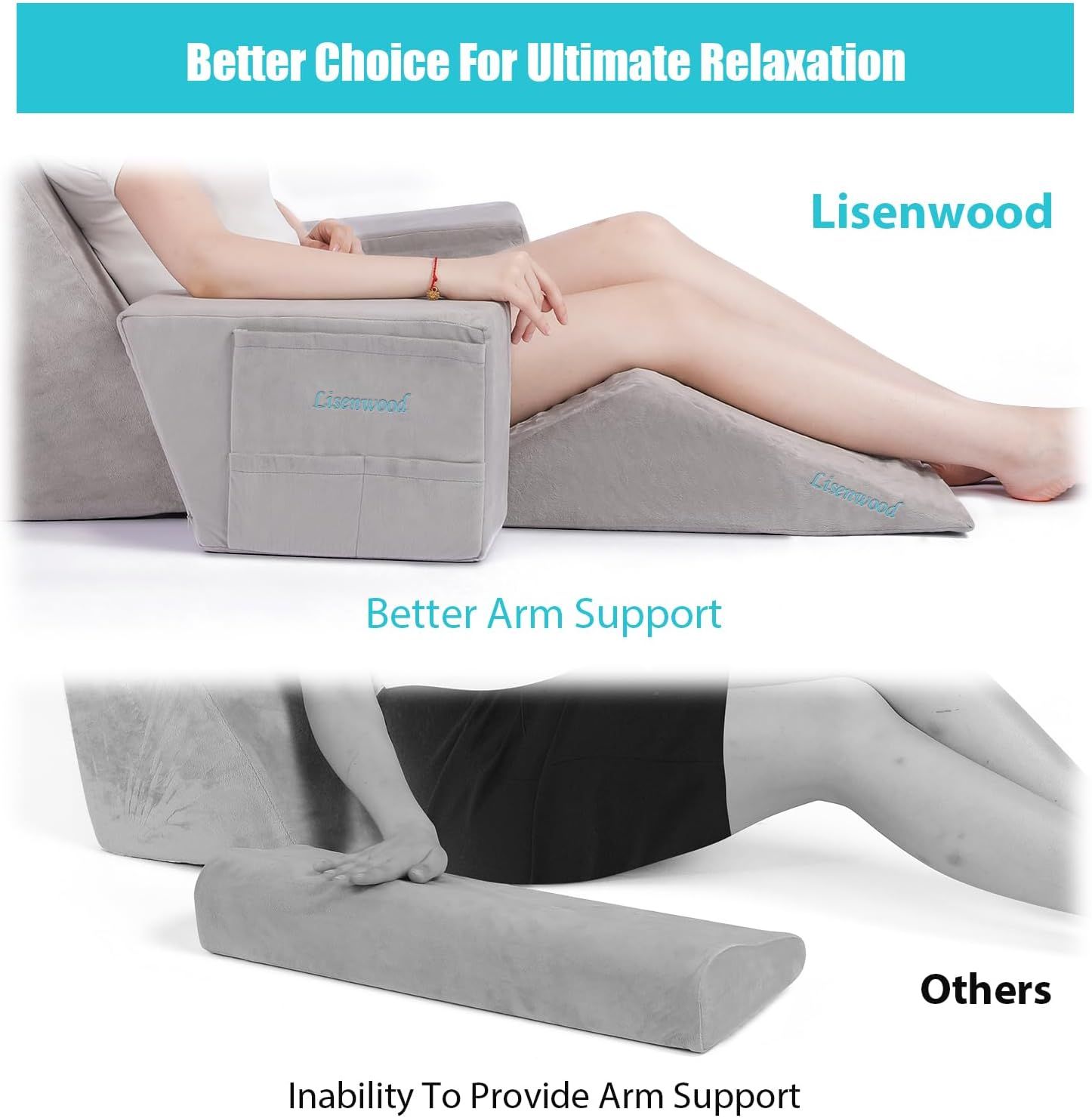 Lisenwood Foam Bed Wedge Pillow Set Reading Pillow Back