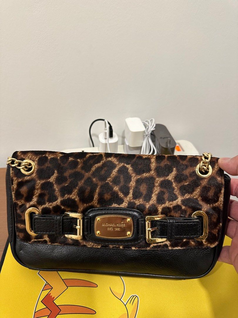 Michael Kors Heather Small Cheetah Print Leather Crossbody Handbag Purse  Black | eBay