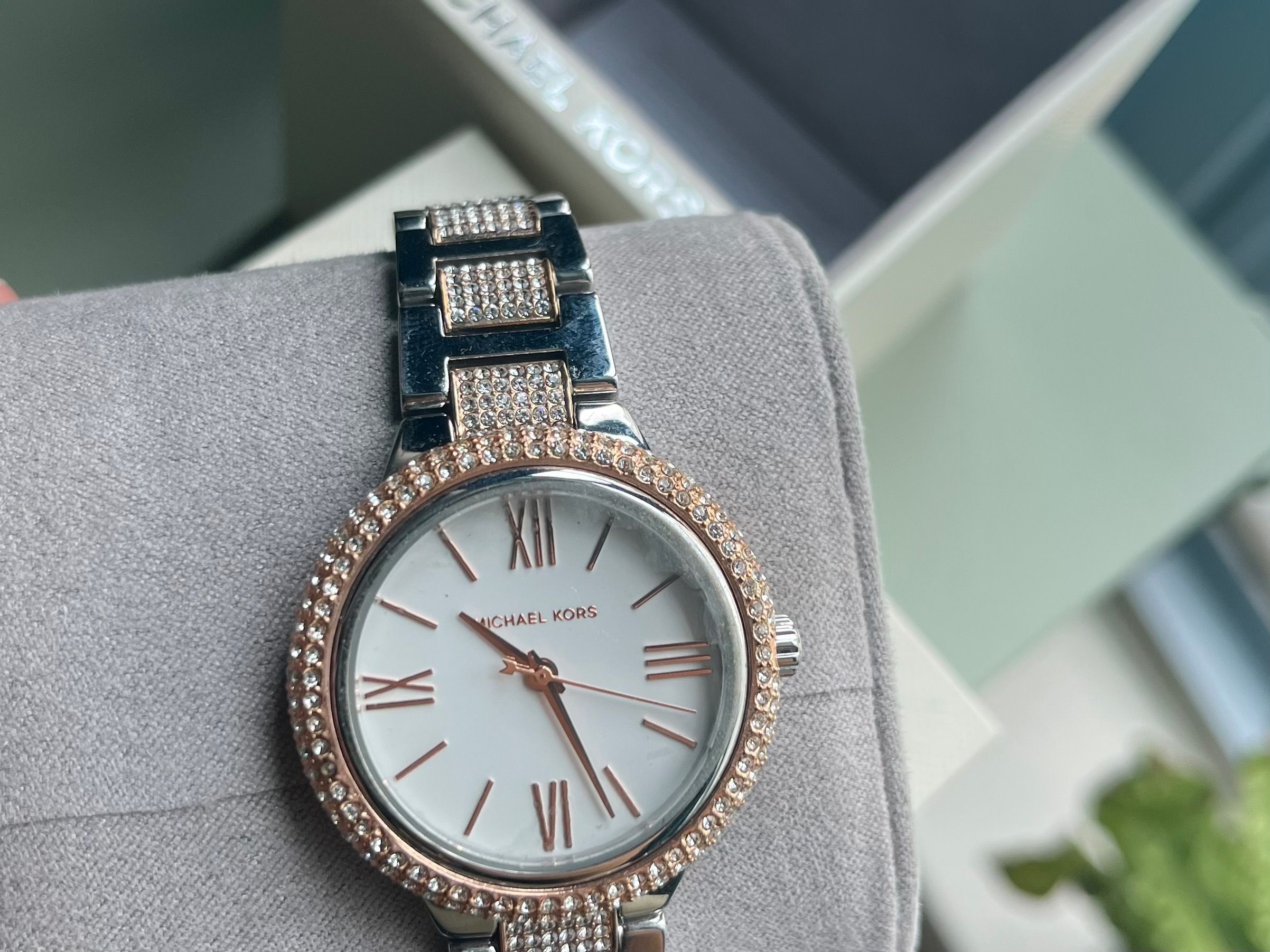 Michael Kors Taryn Rose Gold Silver Glitz Pave Two Tone Watch MK4461