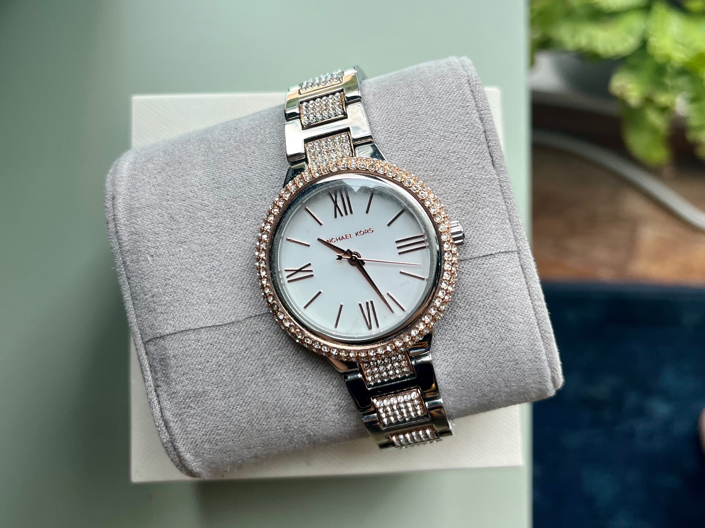 Michael Kors Taryn Rose Gold Silver Glitz Pave Two Tone Watch