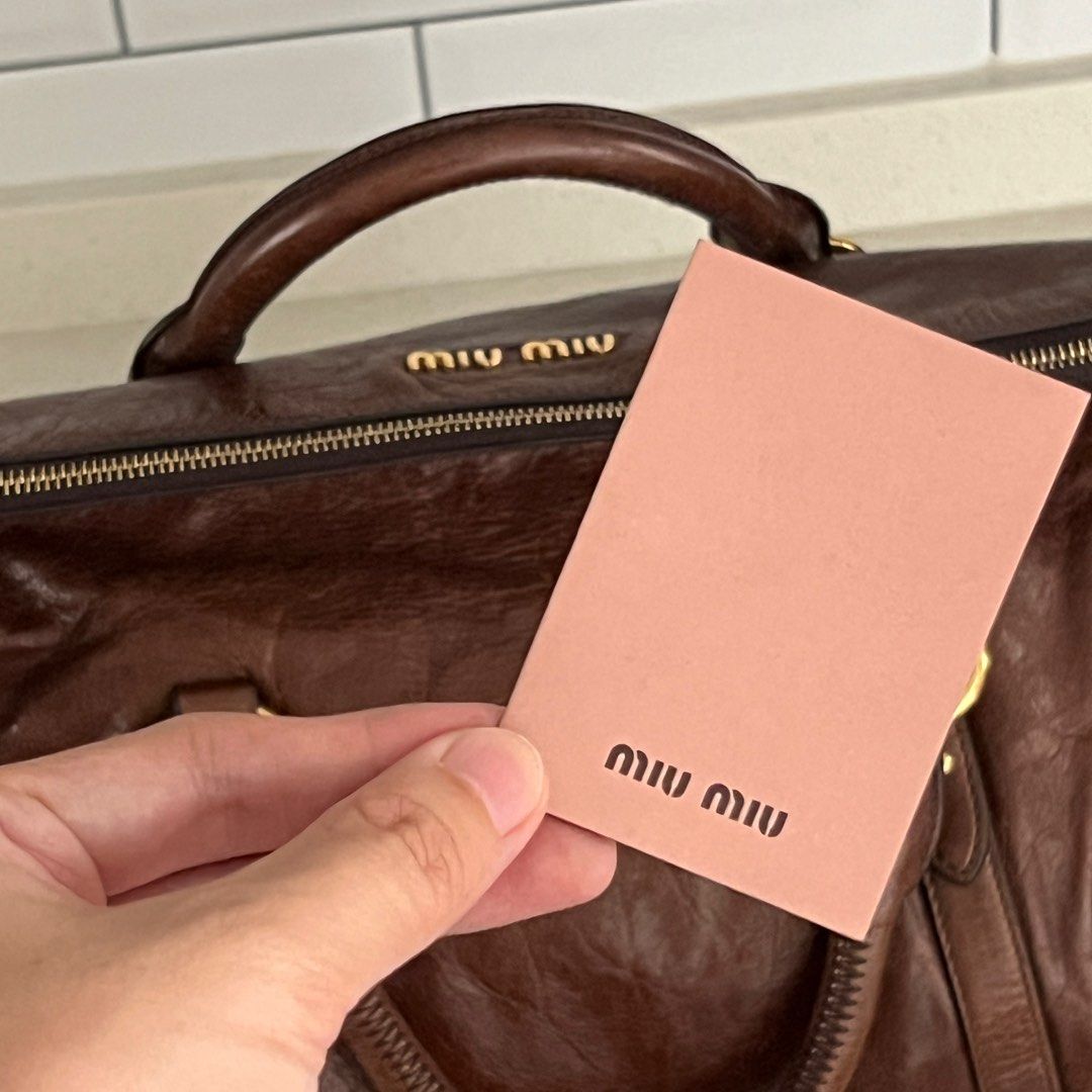 Auth MIU MIU Vitello Lux Bow Bag Cognac Colour Medium Size, Luxury, Bags &  Wallets on Carousell