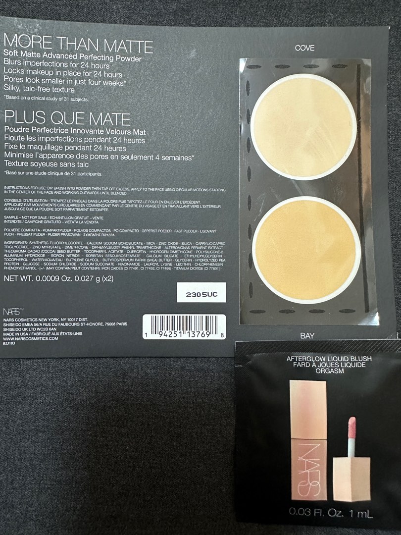 Nars sample, 美容＆化妝品, 健康及美容 皮膚護理, 化妝品 Carousell