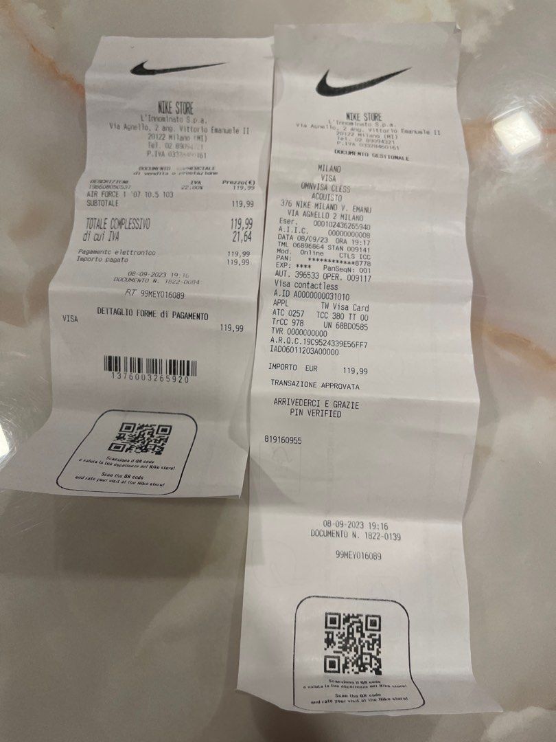 Nike store receipt hotsell