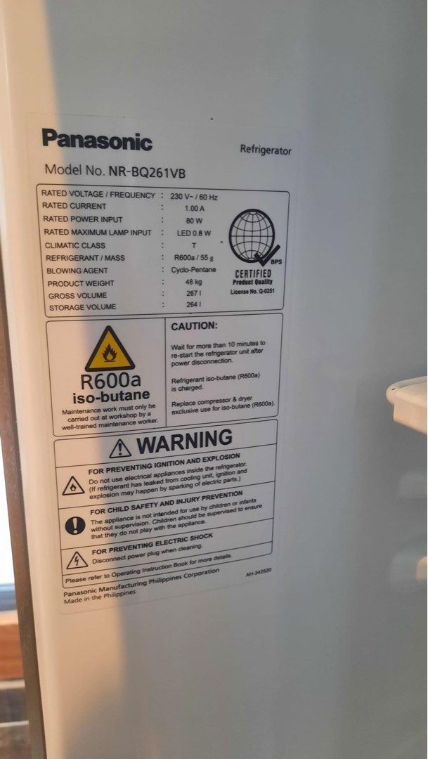 Panasonic Refrigerator Inverter, TV & Home Appliances, Kitchen