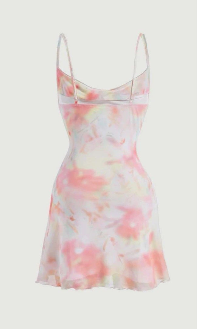 pastel pink yellow white tie dye draped collar lettuce trim cami