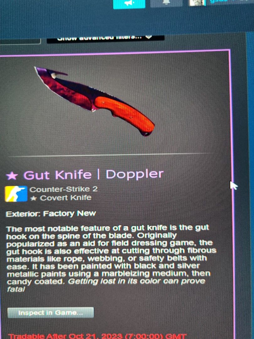 Gut Knife Doppler Phase 2 Factory New Phase 2 gut knife doppler factory new 0.03 float, Video Gaming, Gaming