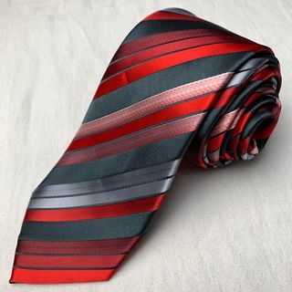 Protocol Red Grey Stripes Narrow Necktie